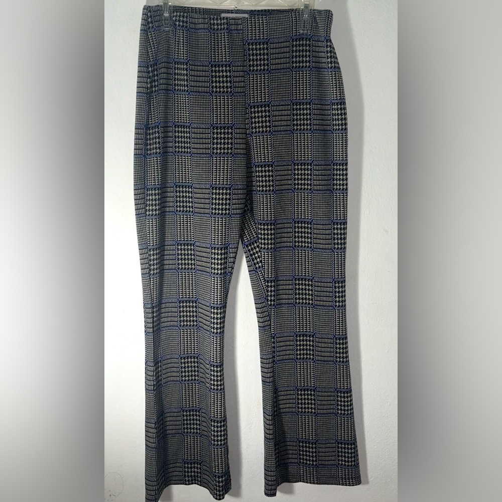 URBAN OUTFITTERS black, grey and blue houndstooth print flare trousers/pants